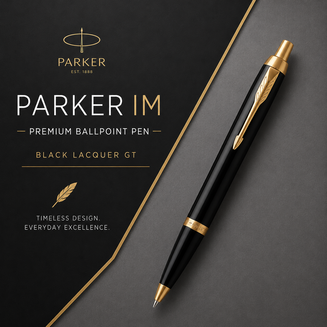 Parker IM Premium Ballpoint Pen – Black Lacquer with Gold Trim | Premium Ballpoint Pen