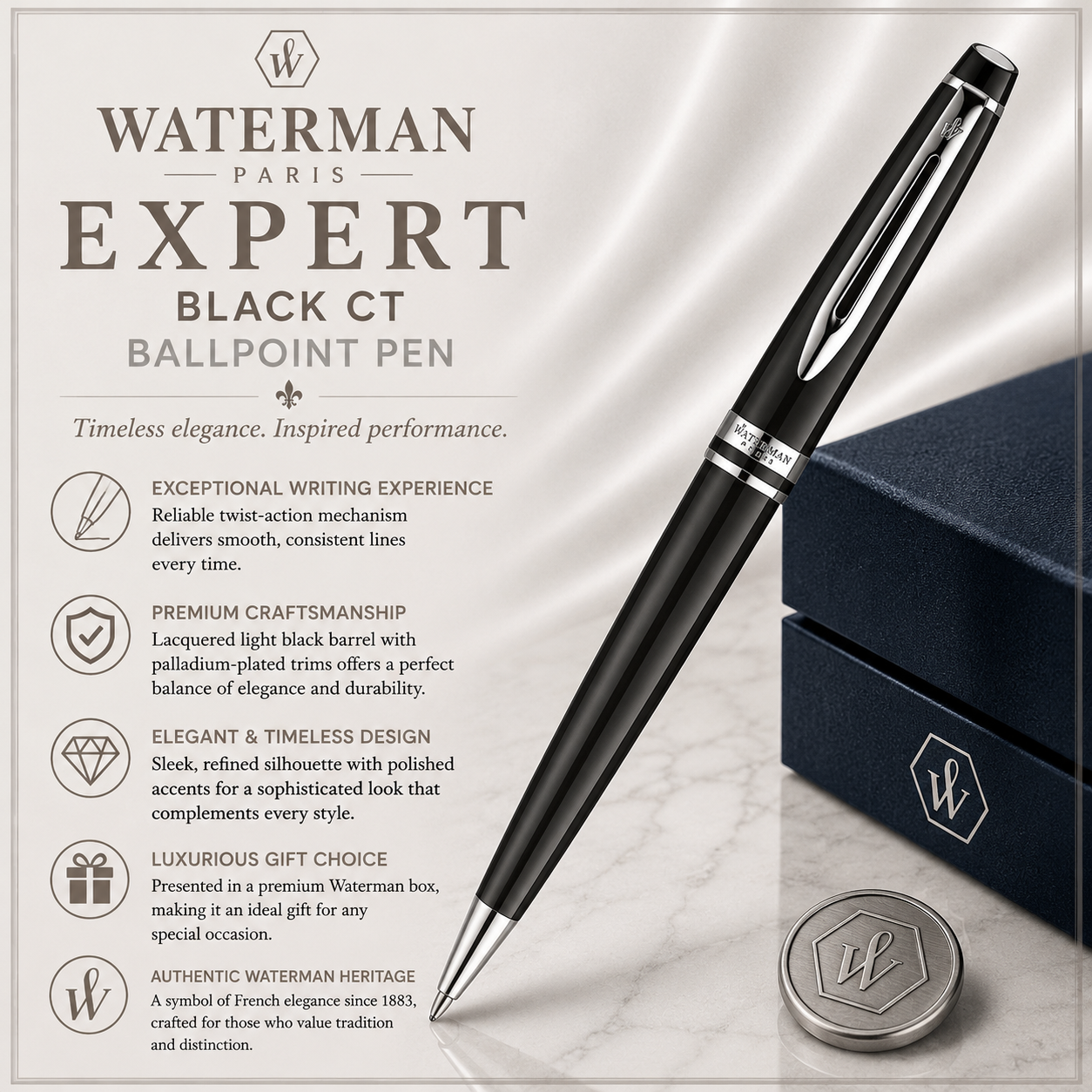 Waterman Expert Black CT Ballpoint Pen – Premium Writing Instrument
