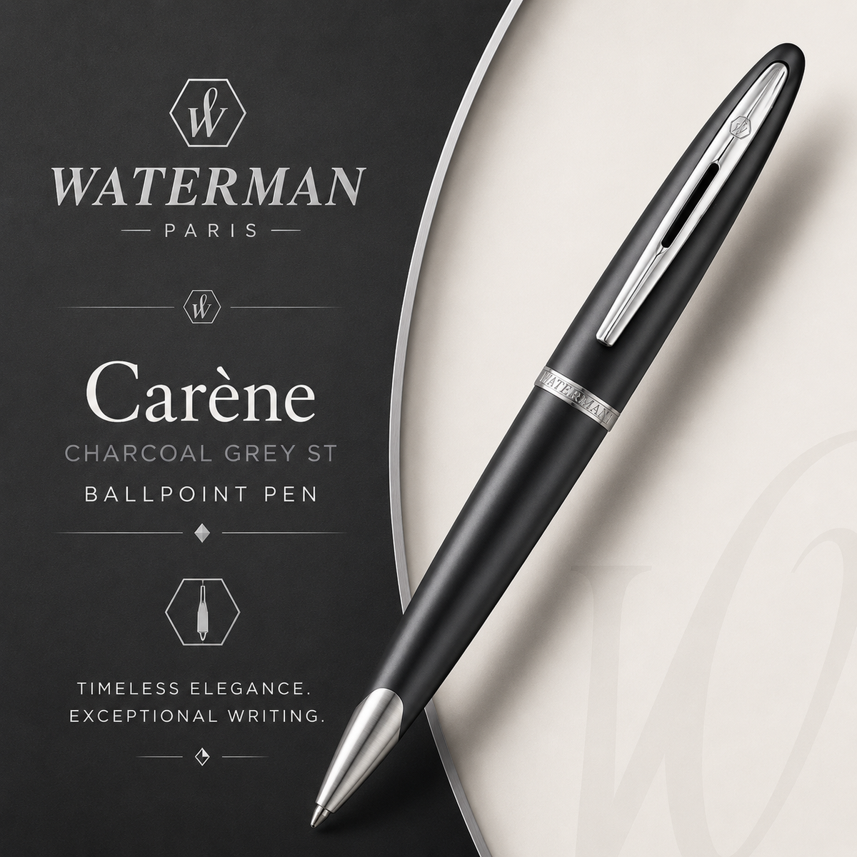 Waterman Carène Ballpoint Pen – Charcoal Grey with Stainless Steel Trim