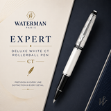 Waterman Expert Deluxe White CT Rollerball Pen – Premium Writing Instrument