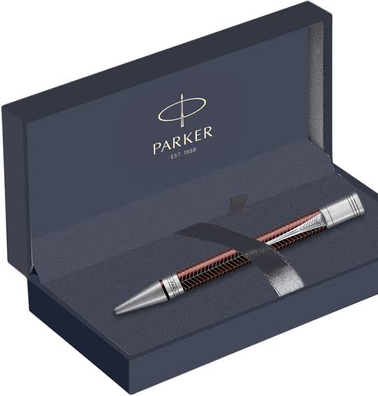 Parker Duofold Prestige Burgundy Chevron CT Ballpoint Pen – Palladium-Plated Trim