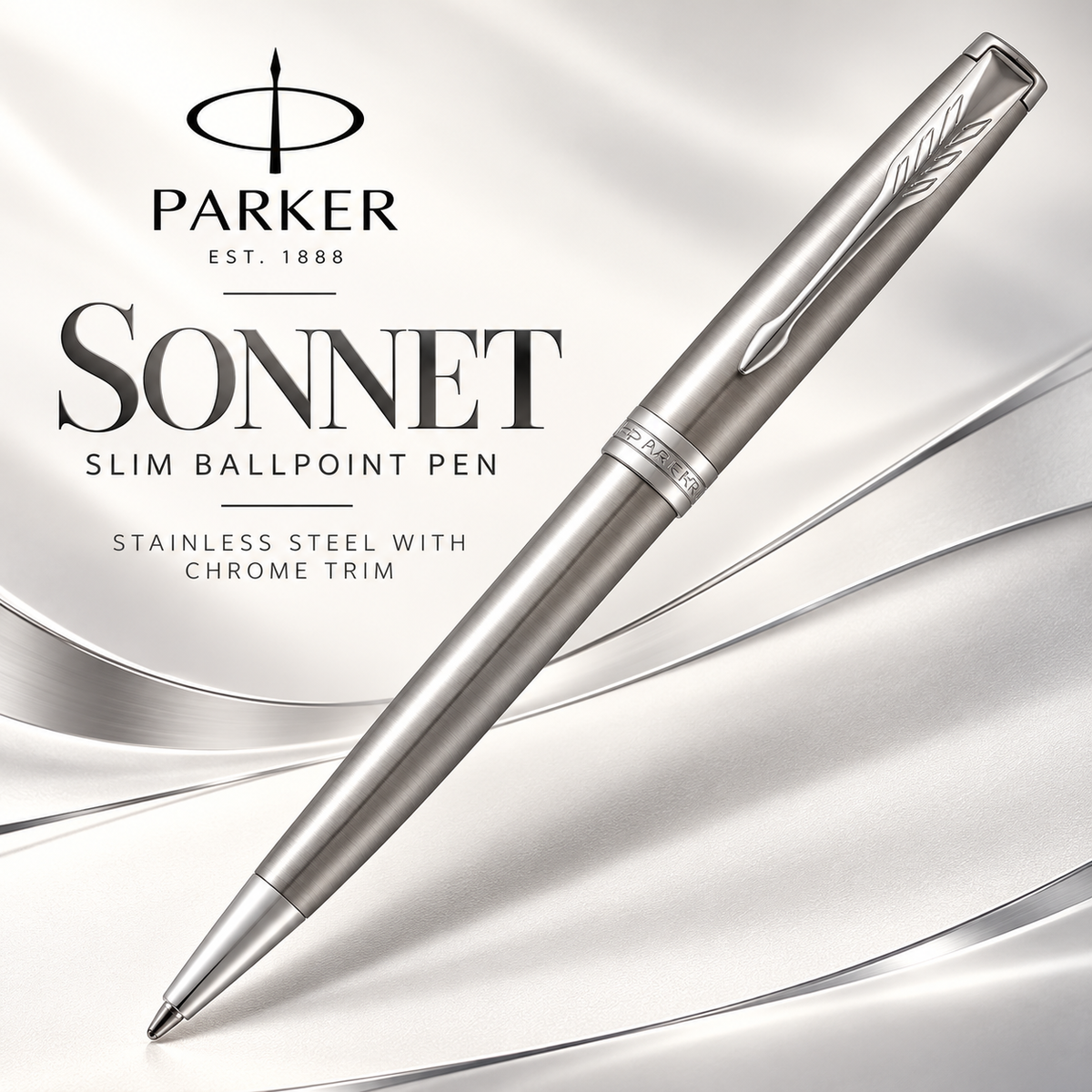 Parker Sonnet Slim Ballpoint Pen – Stainless Steel with Chrome Trim