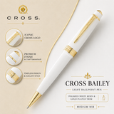 Cross Bailey Light Ballpoint Pen – Polished White Resin & Gold Plated Trim (Medium)