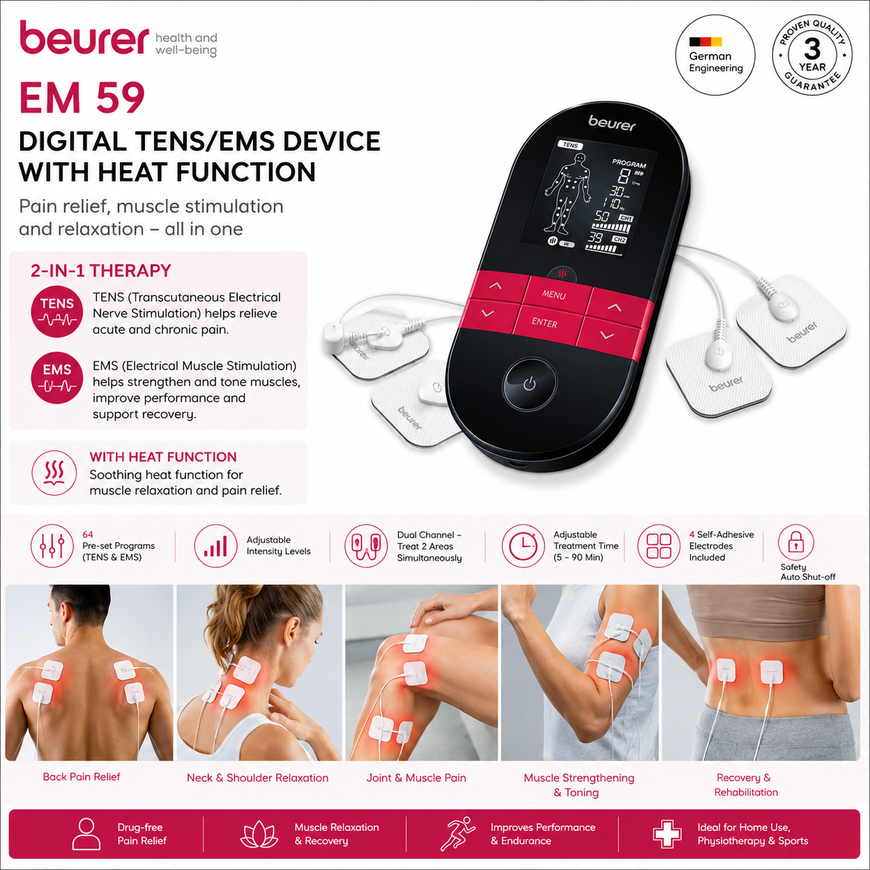 Beurer EM 59 digital TENS/EMS device with heat function, pain-relief unit