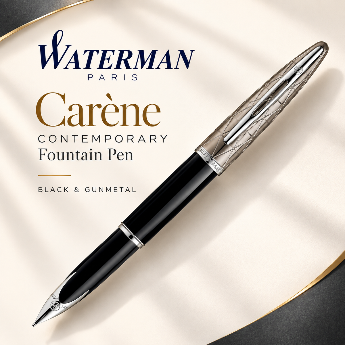 Waterman Carène Fountain Pen – Contemporary Black & Gunmetal (18K Gold Nib)