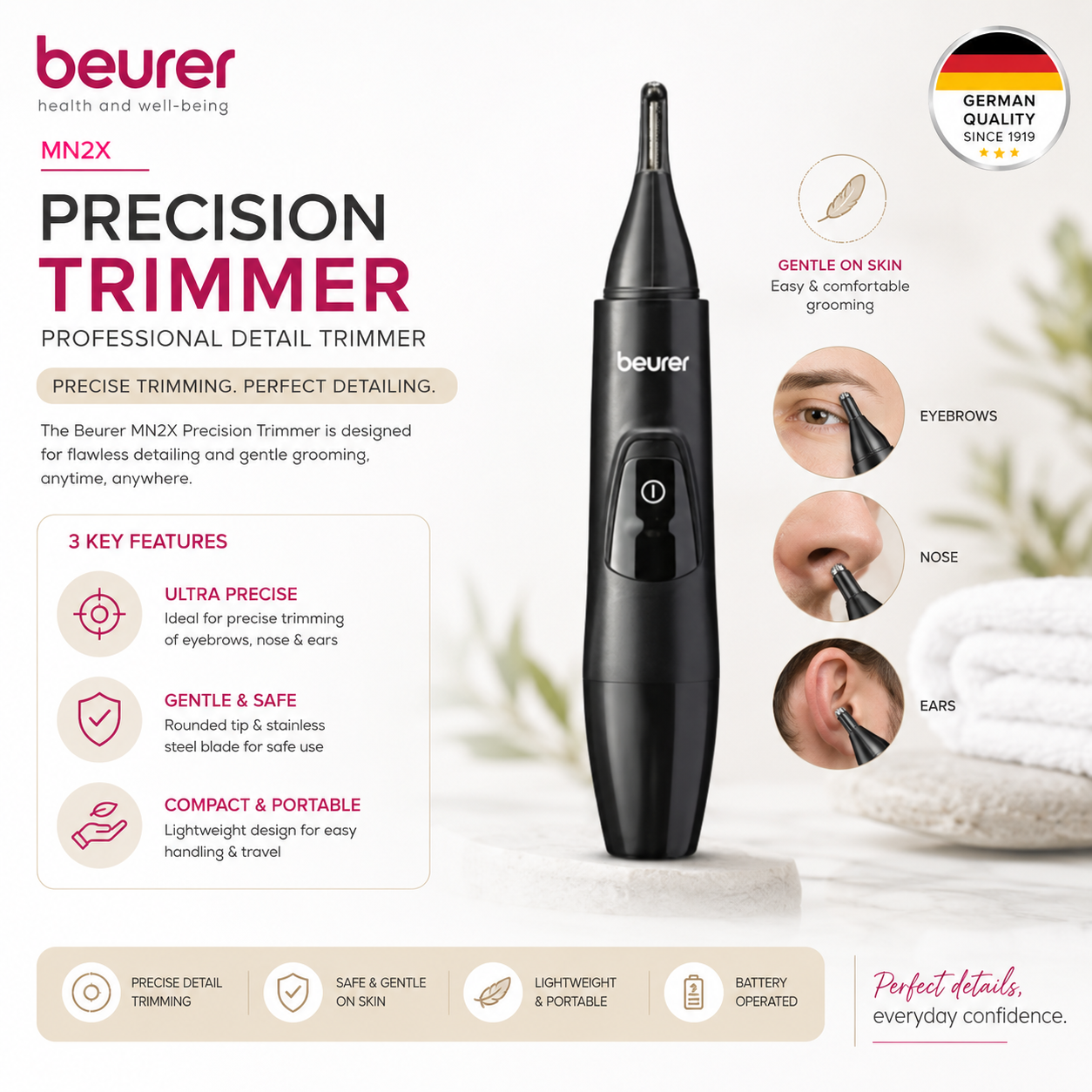 Beurer MN2X professional precision detail trimmer, cordless grooming tool