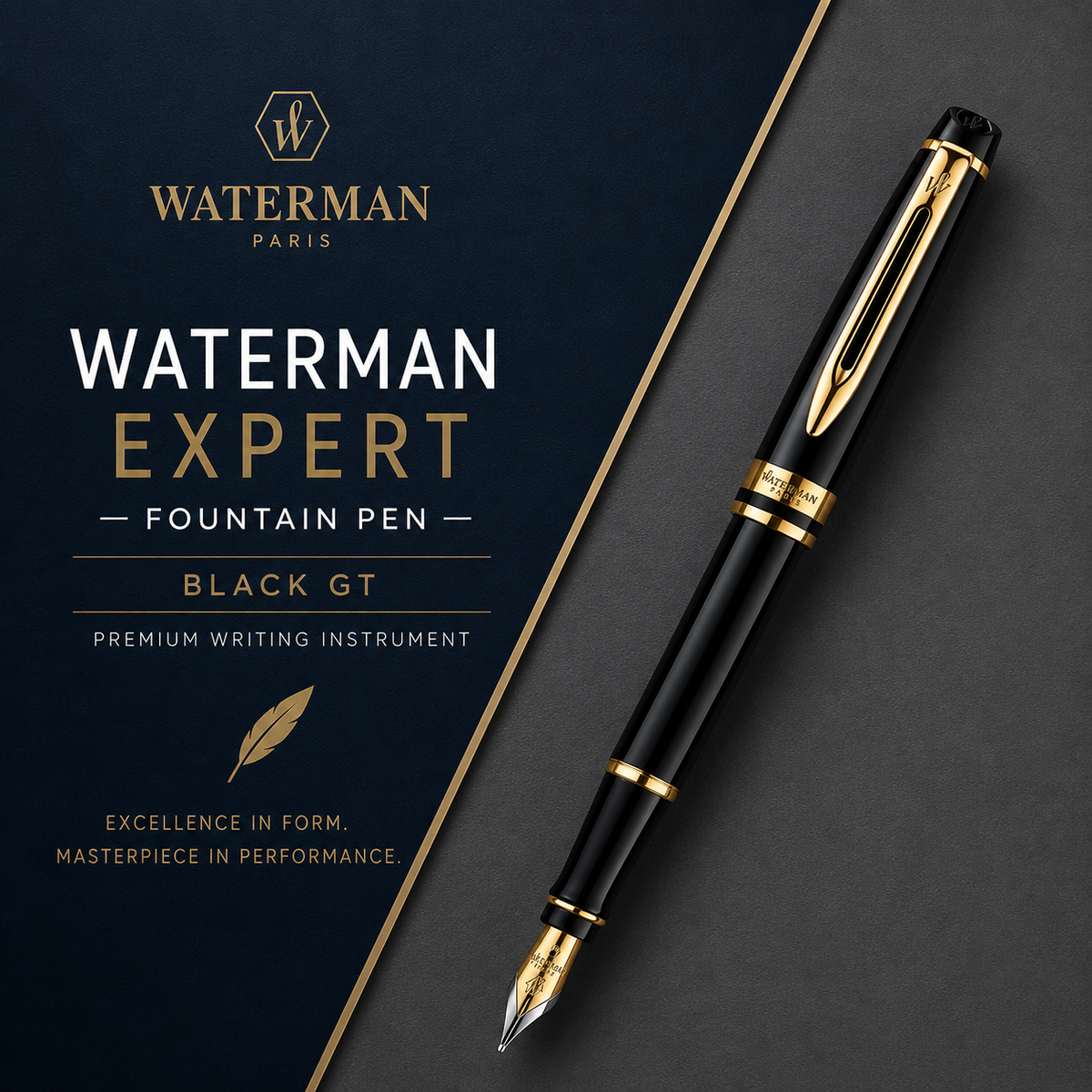 Waterman Expert Black GT Fountain Pen – Premium Writing Instrument