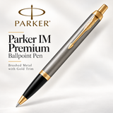 Parker IM Premium Ballpoint Pen – Brushed Metal with Gold Trim