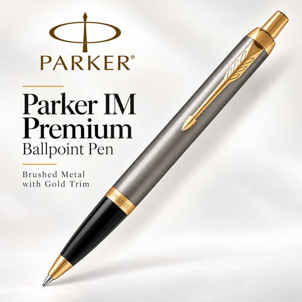 Parker IM Premium Ballpoint Pen – Brushed Metal with Gold Trim