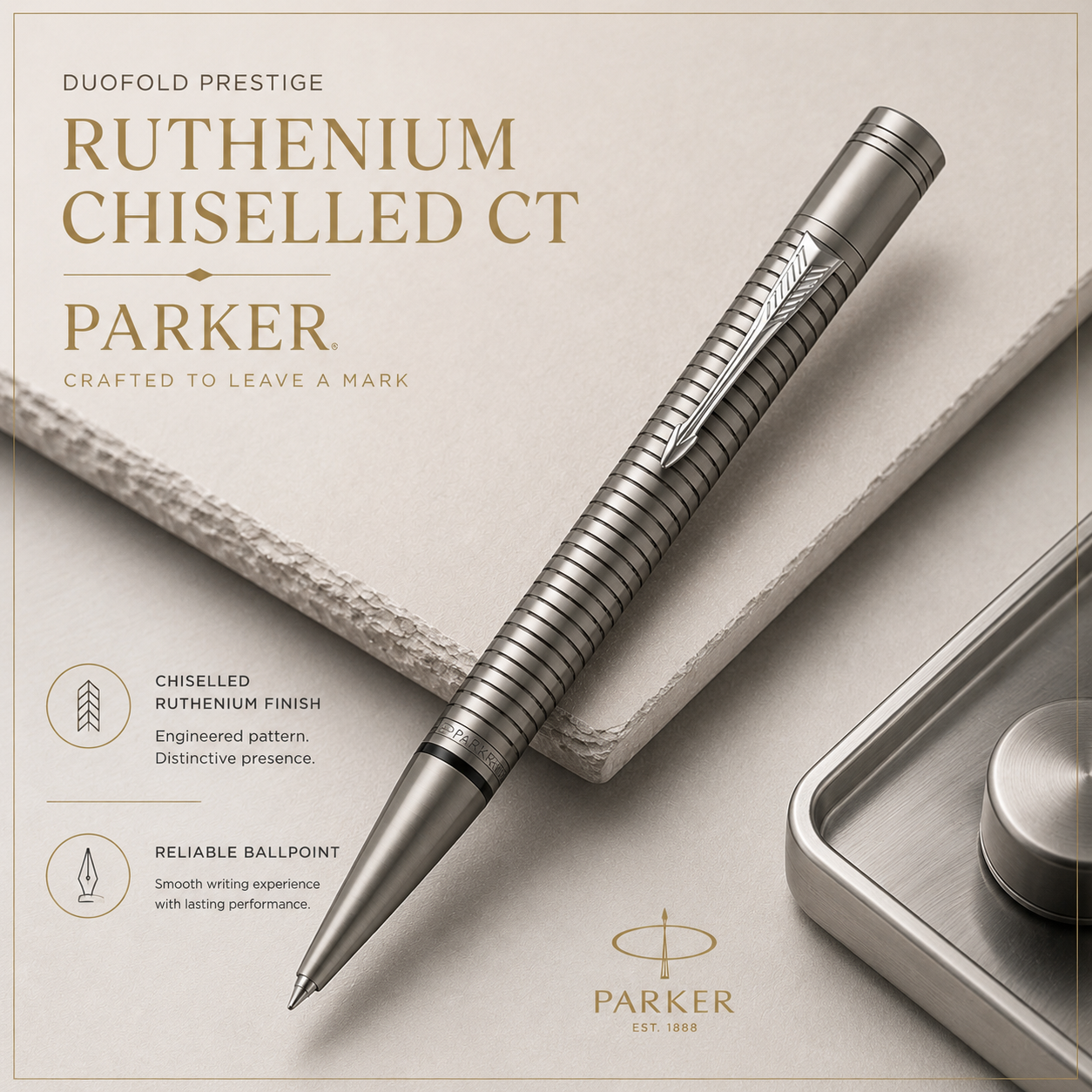 Parker Duofold Prestige Ruthenium Chiselled CT Ball Pen