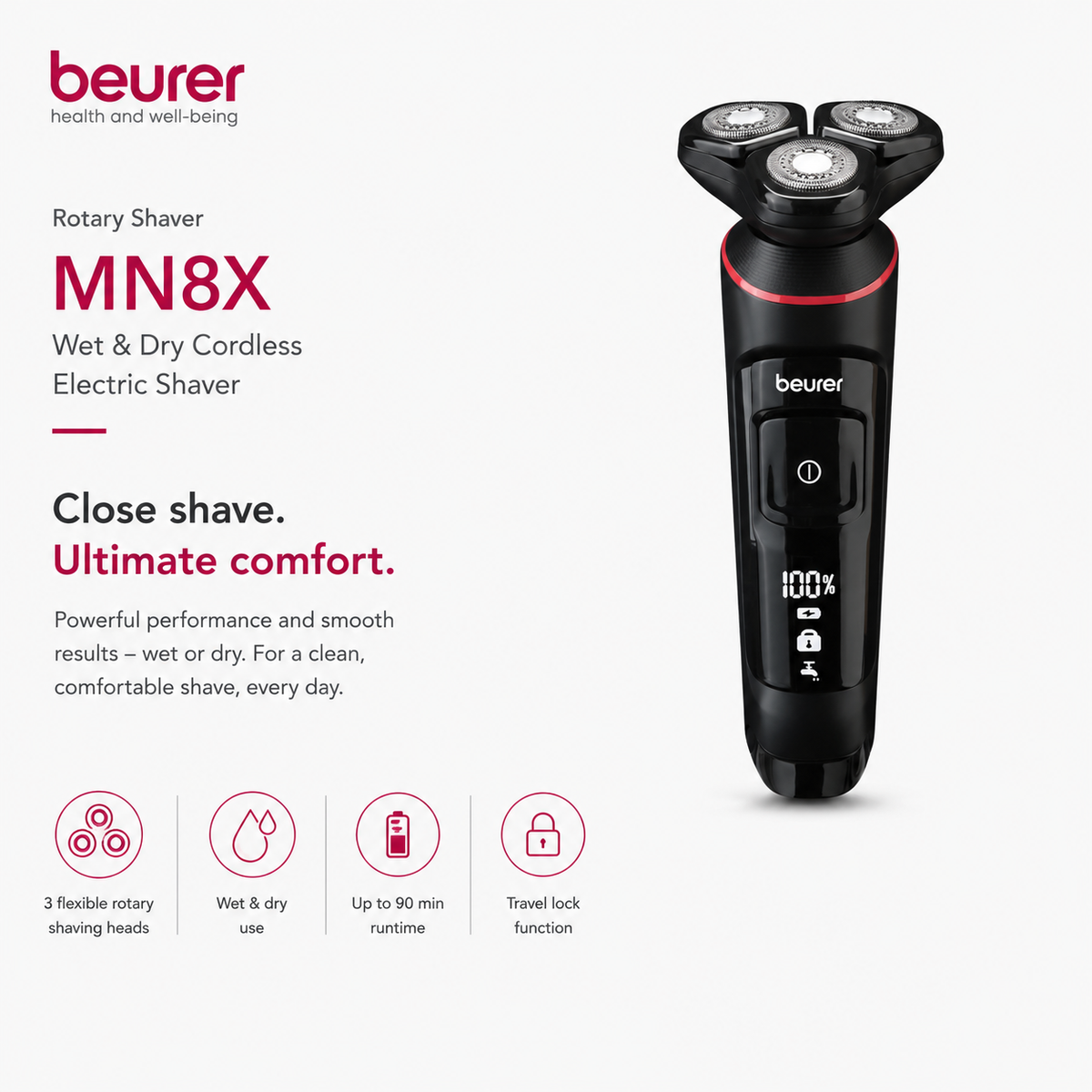 Beurer Rotary Shaver MN8X – Wet & Dry Cordless Electric Shaver
