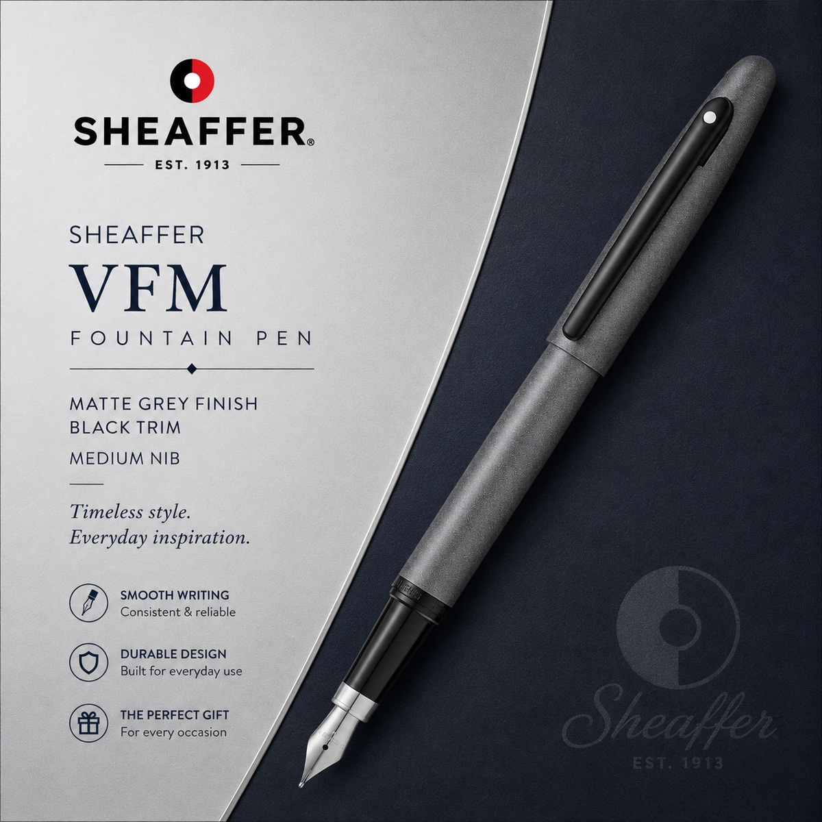 Sheaffer VFM Matte Grey CT Fountain Pen – Medium Nib