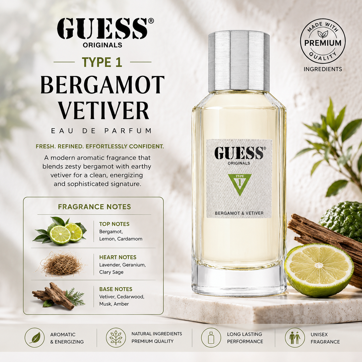 GUESS Originals Type 1 Bergamot Vetiver Eau de Parfum – 100ml