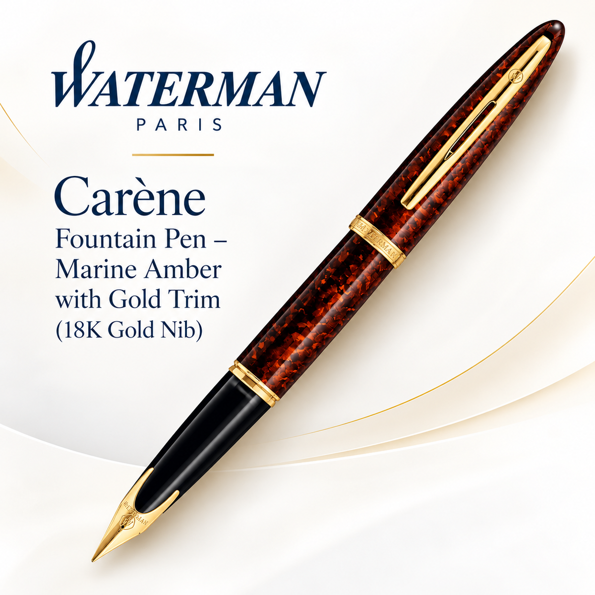 Waterman Carène Fountain Pen – Marine Amber with Gold Trim (18K Gold Nib)