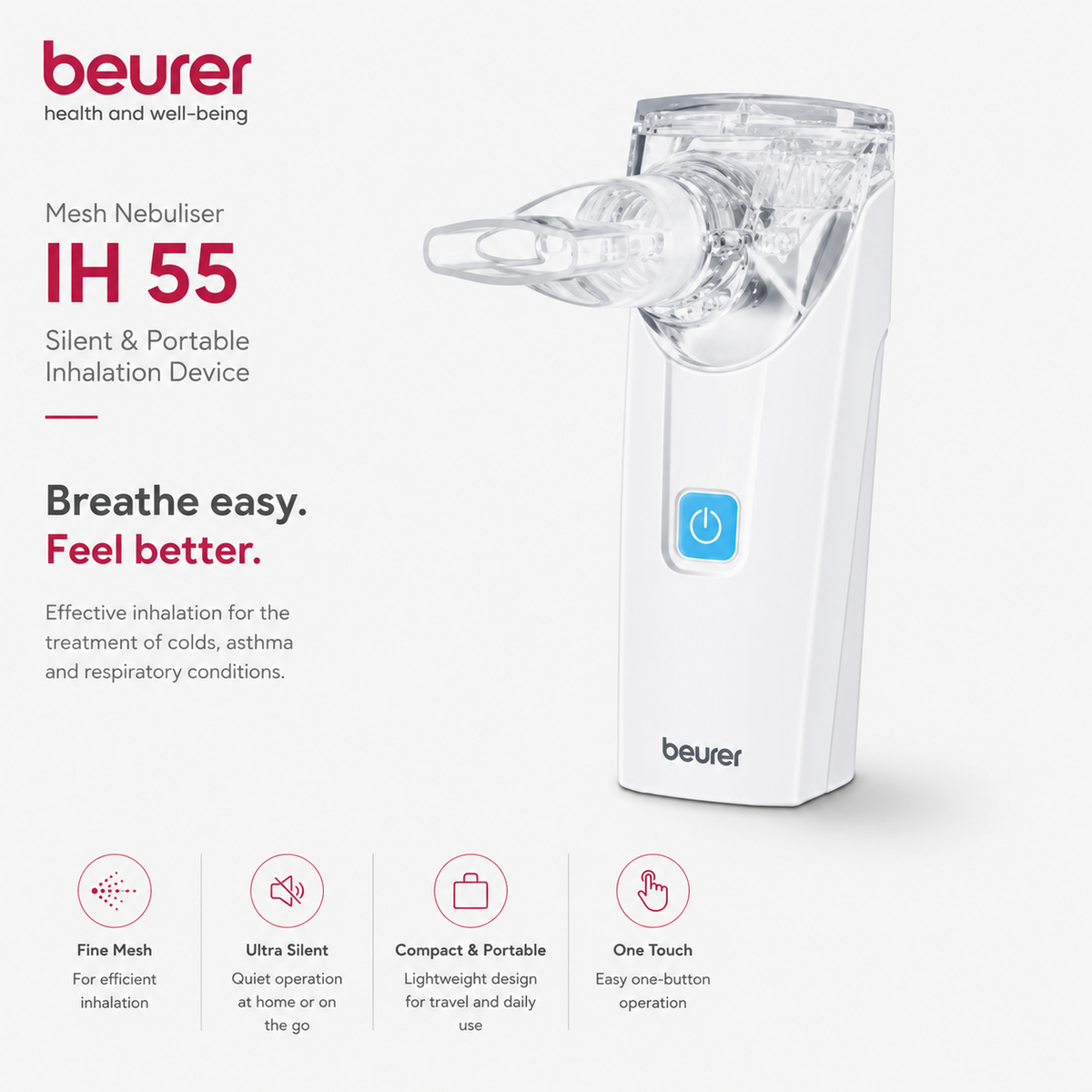 Beurer IH 55 Mesh Nebuliser | Silent & Portable Inhalation Device