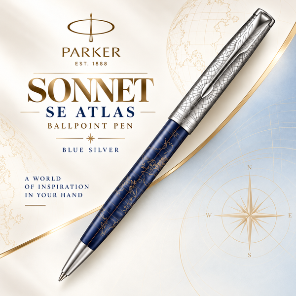 Parker Sonnet SE Atlas Ballpoint Pen – Blue Silver (Medium)