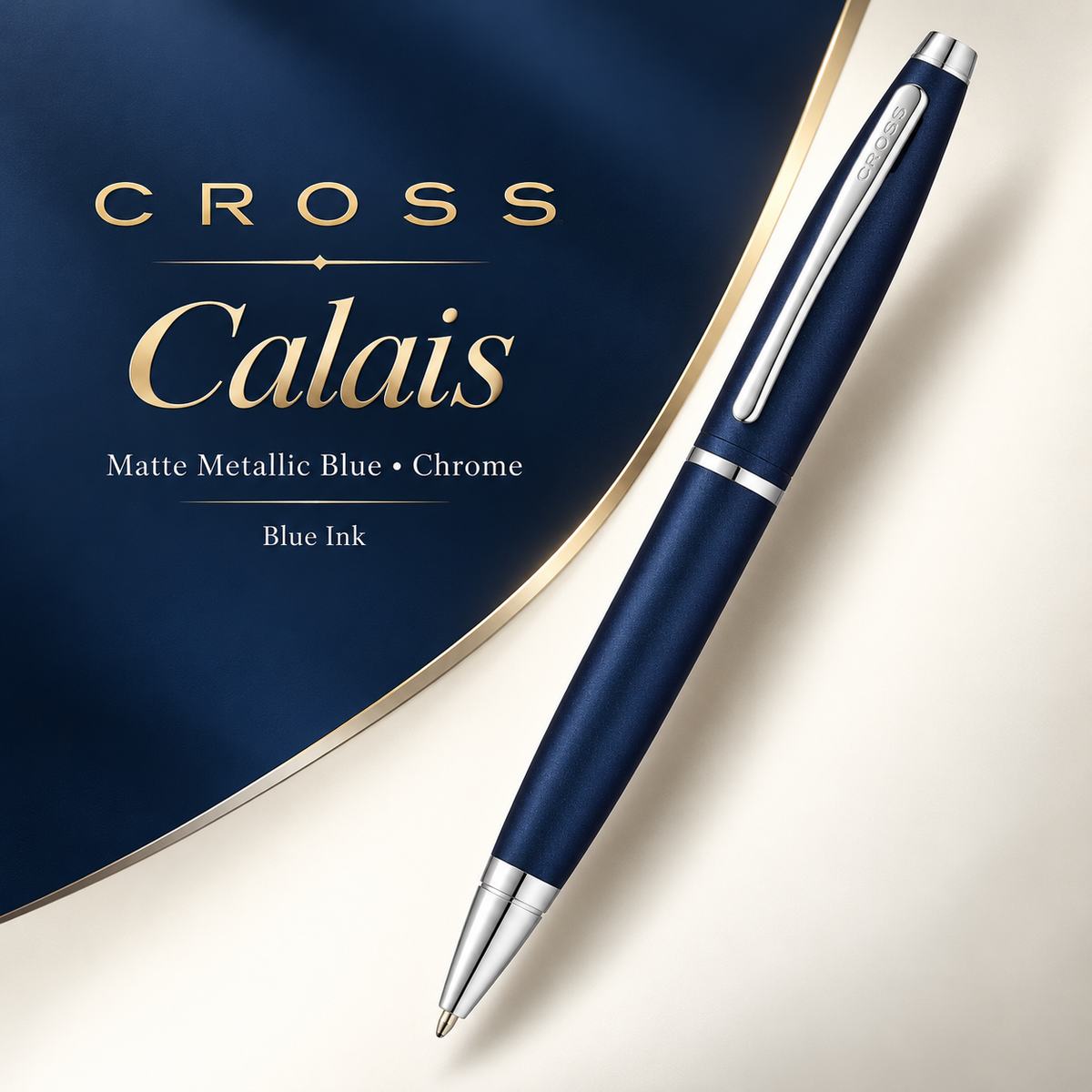 Cross Calais Ballpoint Pen – Matte Metallic Blue & Chrome | Blue Ink
