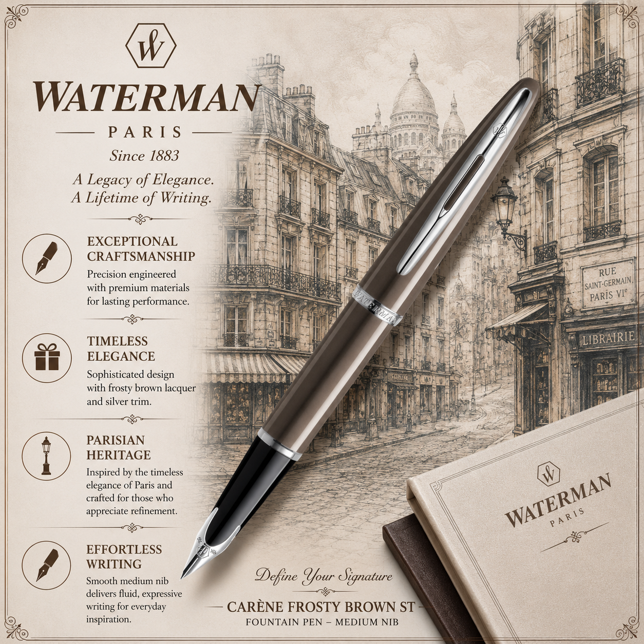 Waterman Carène Frosty Brown ST Fountain Pen – Medium Nib