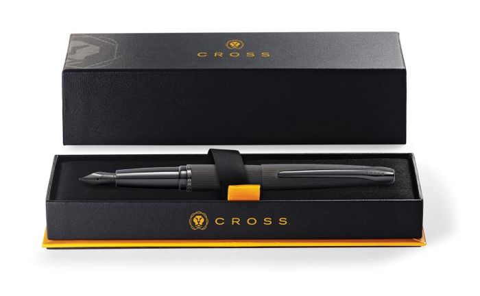 Cross ATX Brushed Black PVD Fountain Pen with Etched Diamond Pattern & Stainless Steel/Black Nib – 886-41