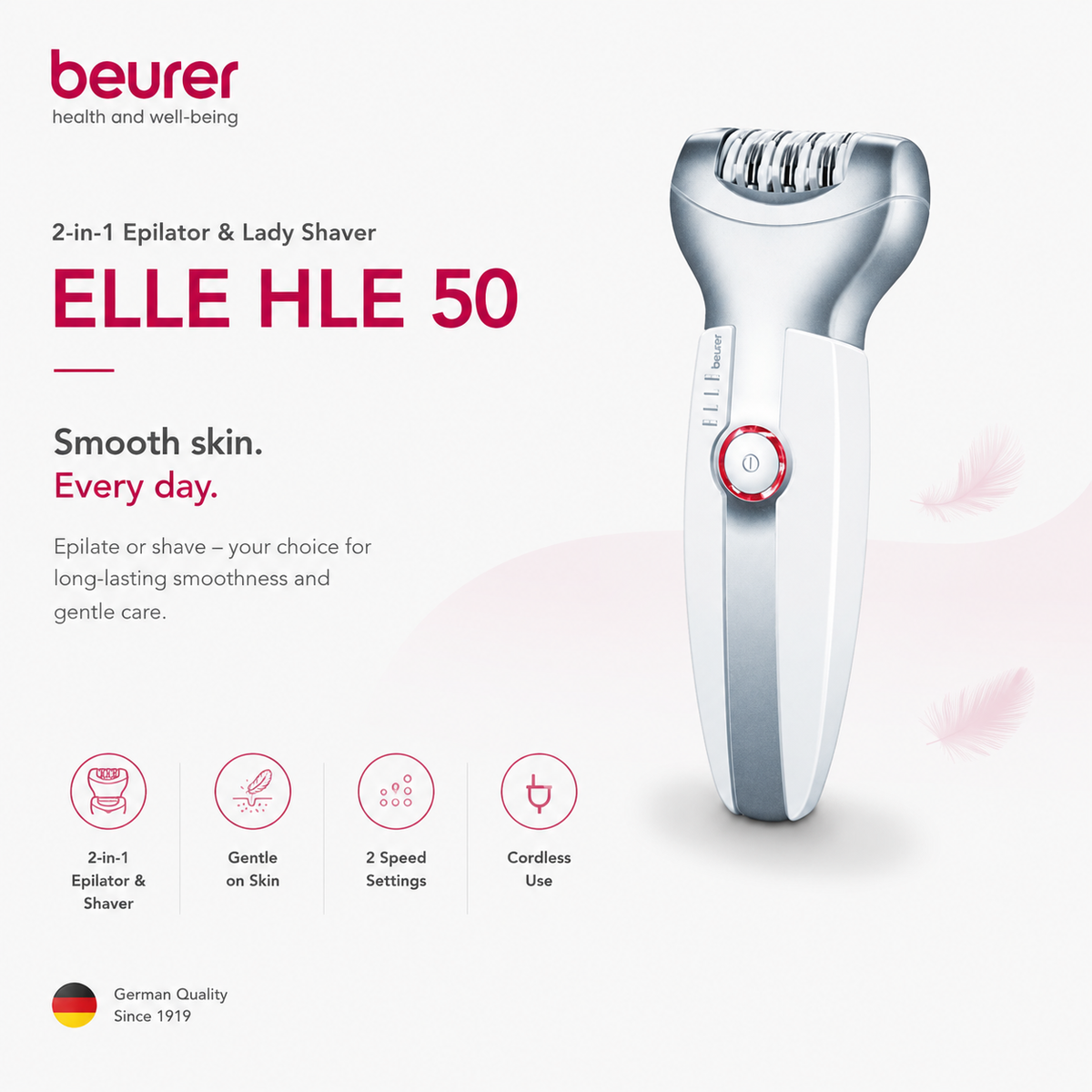 Beurer ELLE HLE 50 2-in-1 Epilator & Lady Shaver – Smooth Hair Removal | Original Germany