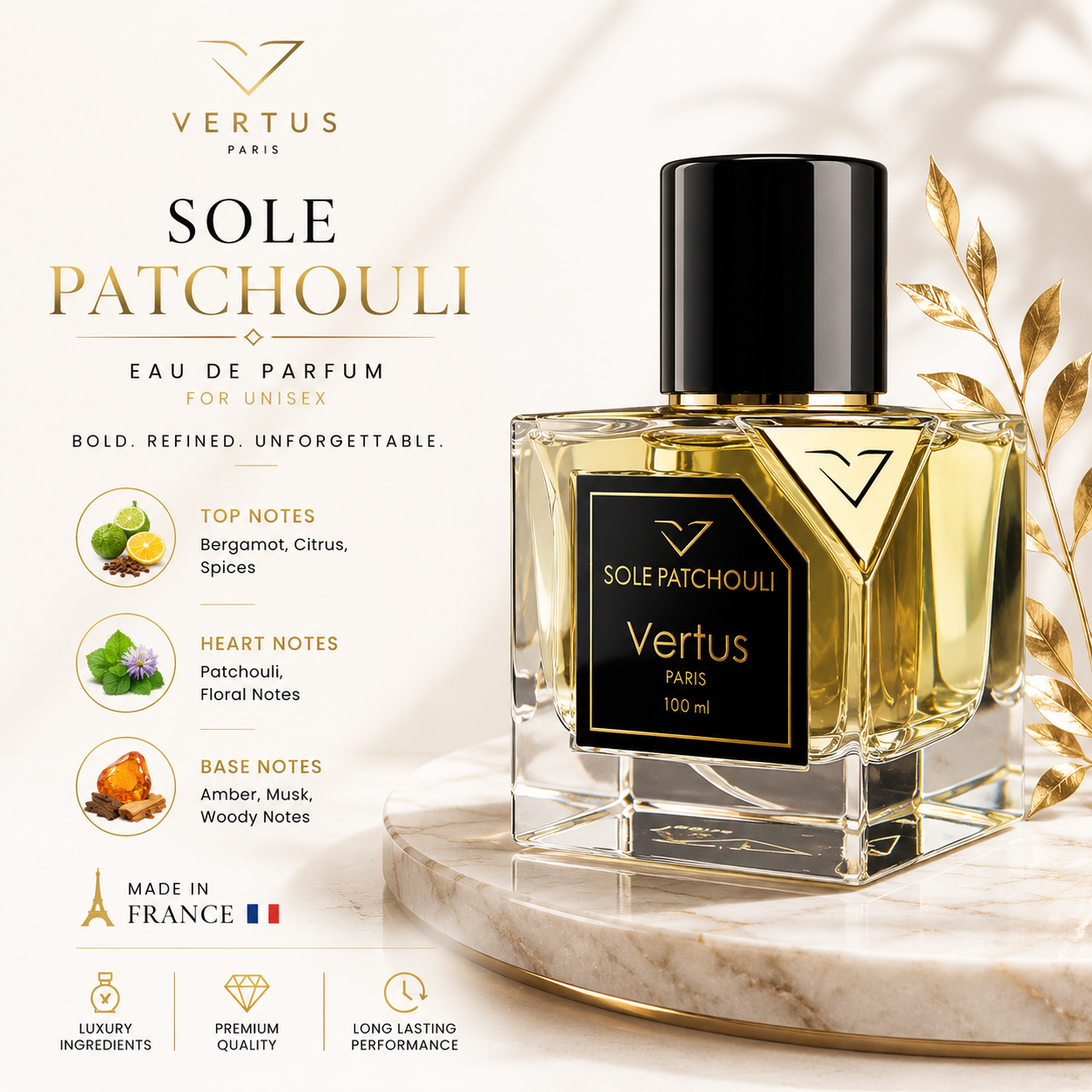 Vertus Sole Patchouli EDP 100ml – Niche Unisex Fragrance