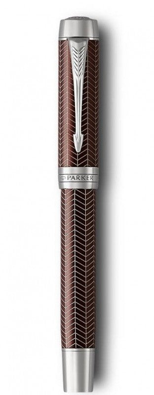 Parker Duofold Prestige Burgundy Chevron CT Fountain Pen – 18K Solid Gold Two-Tone Rhodium-Plated Nib