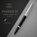 Parker 51 Rebirth Fountain Pen – Black with Chrome Trim | Premium Fountain Pen