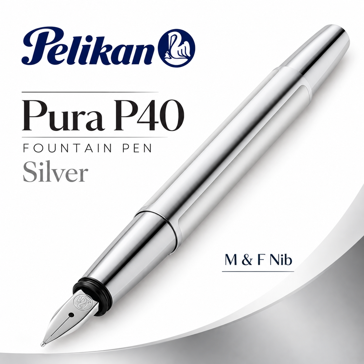 Pelikan Pura P40 Fountain Pen – Silver | Medium & Broad Nib