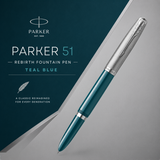 Parker 51 Rebirth Fountain Pen – Teal Blue with Chrome Trim | Premium Fountain Pen