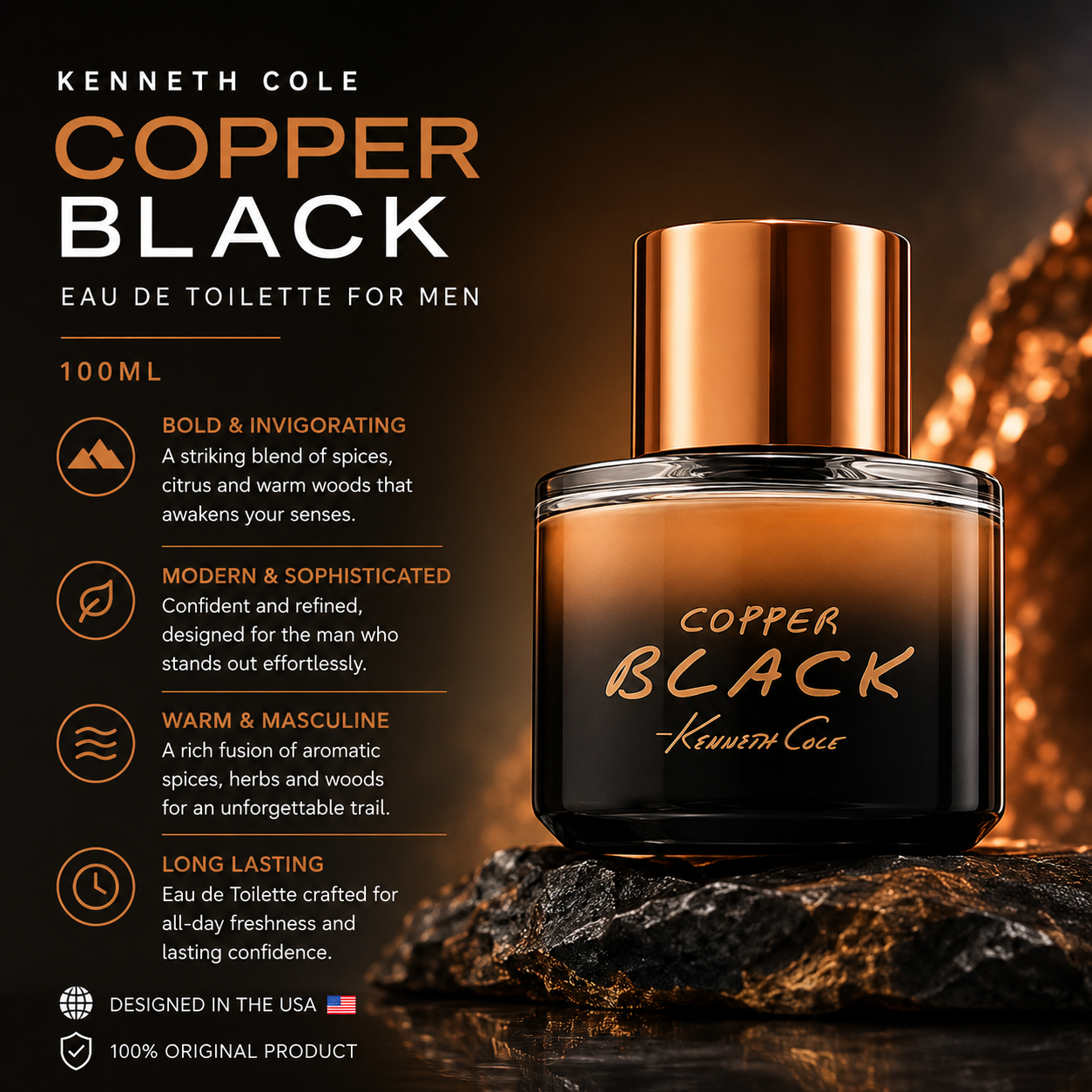 Kenneth Cole Copper Black Edt Spray For Men 100Ml -Perfume