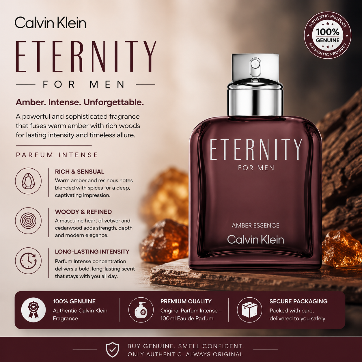 Calvin Klein Eternity Amber Essence Parfum Intense EDP 100ml – Men's Fragrance