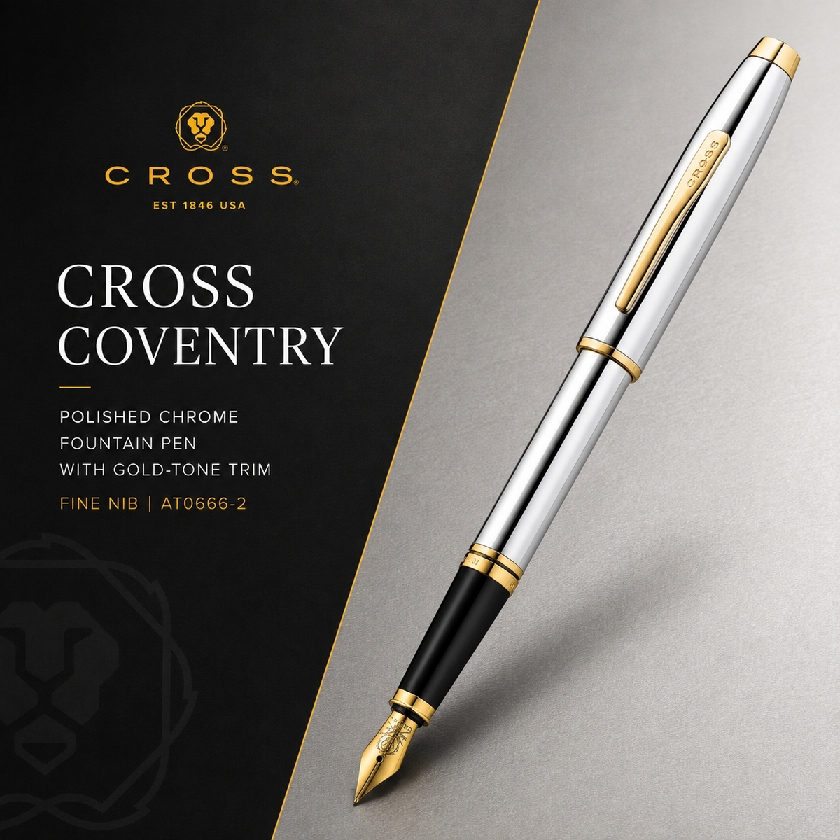 Cross Coventry Polished Chrome Fountain Pen with Gold-Tone Trim – Fine Nib | AT0666-2