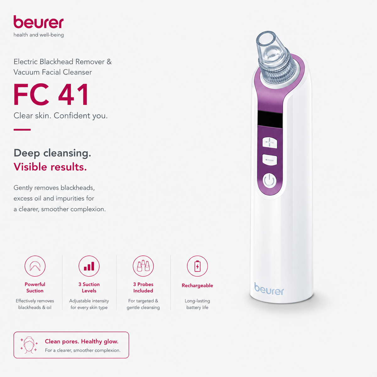 Beurer FC 41 Electric Blackhead Remover & Vacuum Facial Cleanser – Deep Pore Cleanser | Original Germany