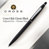 Cross Click Classic Black Ballpoint Pen – Chrome Trim (AT0622-102)