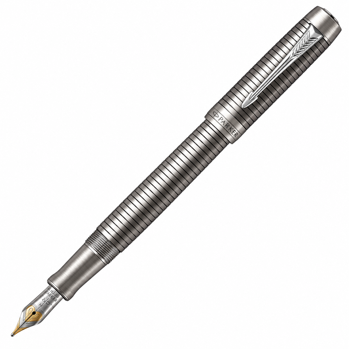 Parker Duofold Prestige Ruthenium Chiselled CT Fountain Pen – 18K Solid Gold Rhodium-Plated Nib