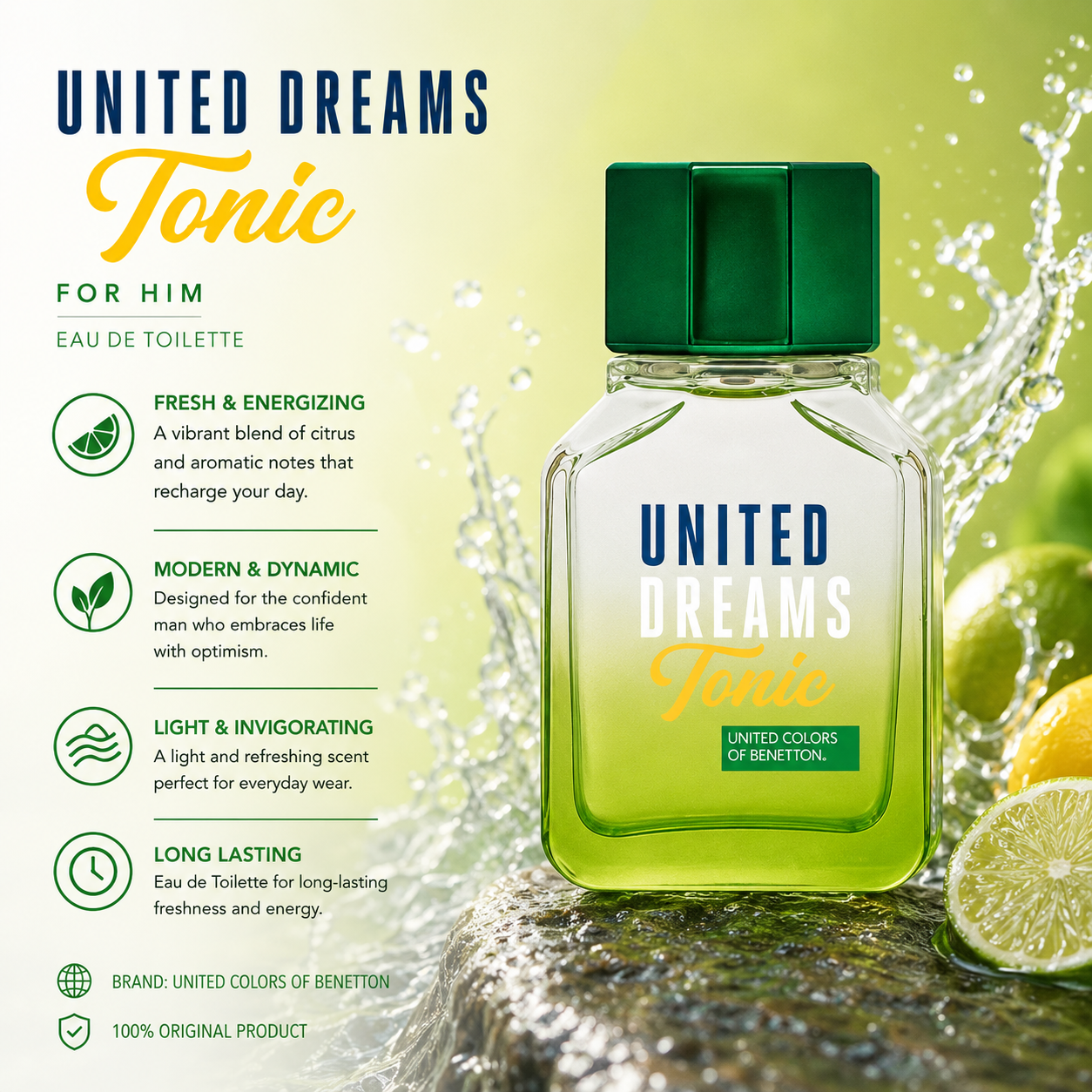 Benetton United Dreams Tonic for Him Masculino Perfume EDT For Men 100Ml-Perfume