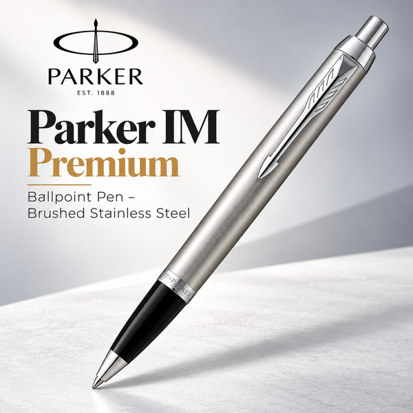 Parker IM Premium Ballpoint Pen – Brushed Stainless Steel with Chrome Trim