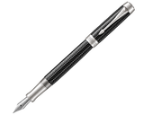 Parker Duofold Prestige Black Chevron CT Fountain Pen - 18K Solid Gold Rhodium-Plated Medium Nib