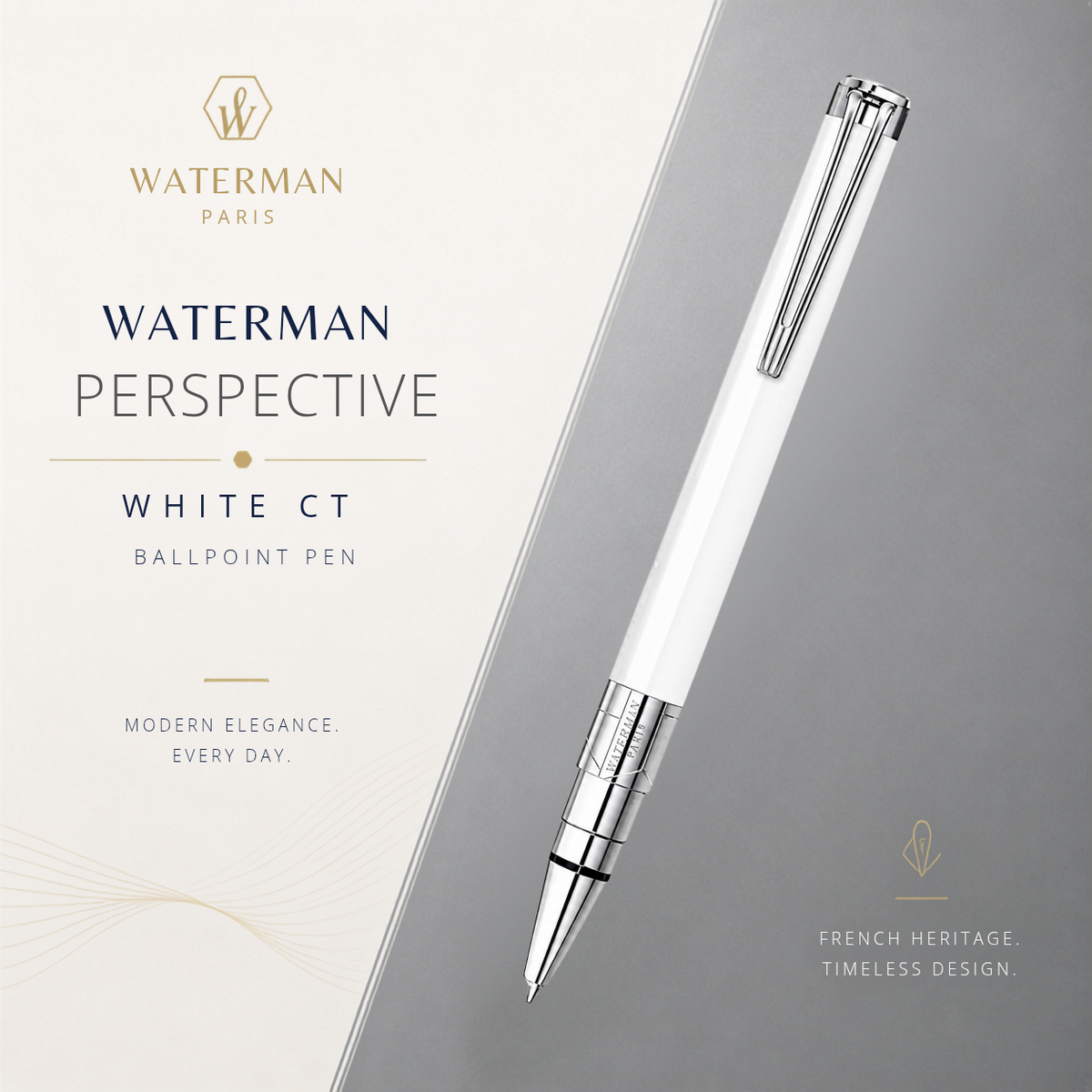 Waterman Perspective Ballpoint Pen – White with Chrome Trim