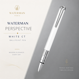 Waterman Perspective Ballpoint Pen – White with Chrome Trim