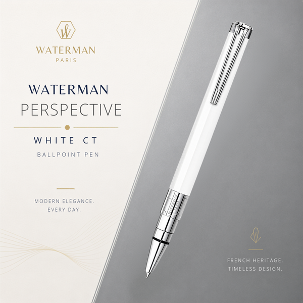 Waterman Perspective Ballpoint Pen – White with Chrome Trim