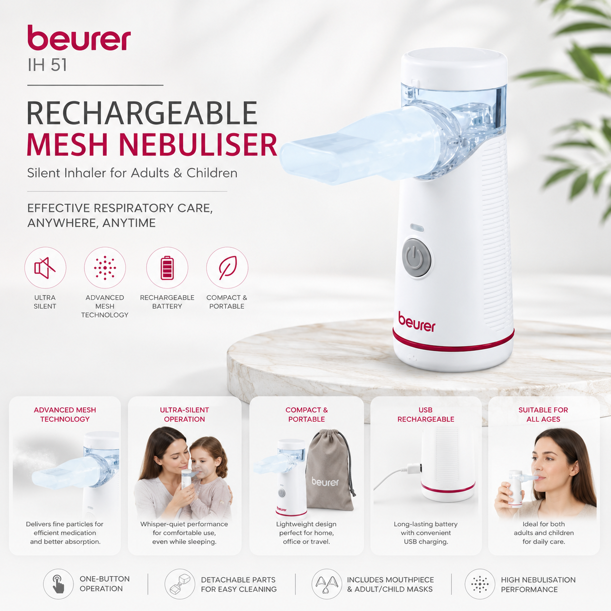 Beurer IH 51 compressor nebuliser, white inhalation device