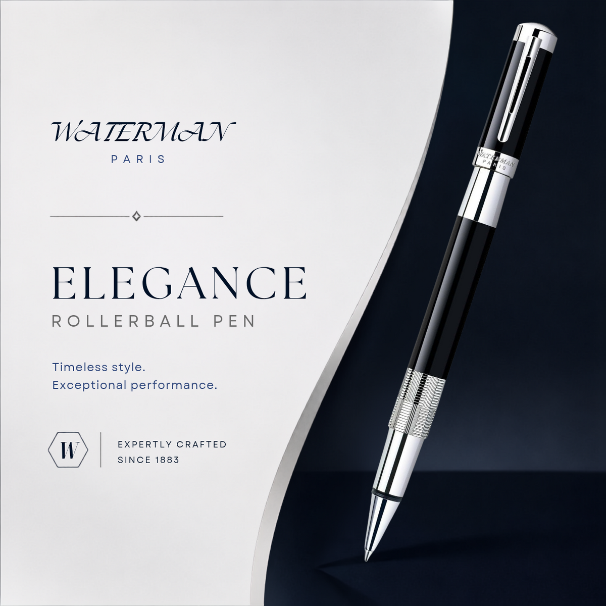 Waterman Elegance Rollerball Pen – Black with Silver Trim
