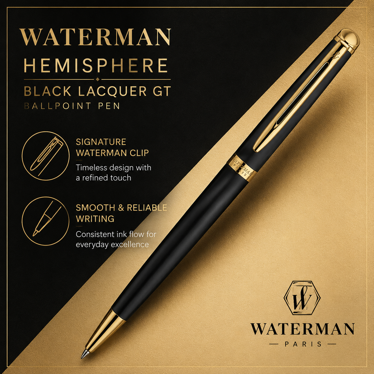 Waterman Hemisphere Black Lacquer GT Ballpoint Pen