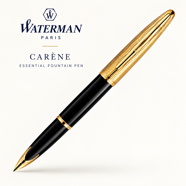 Waterman Carène Essential Fountain Pen – Black with Gold Trim (18K Gold Fine Nib)