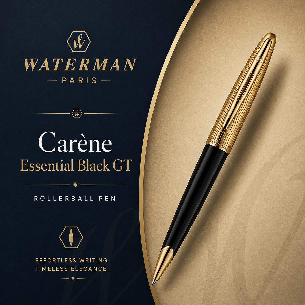 Waterman Carène Essential Rollerball Pen – Black with Gold Trim