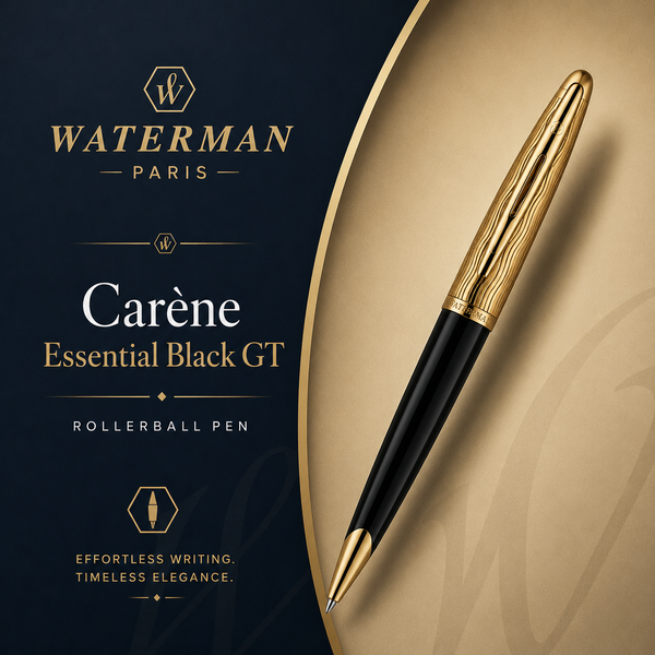 Waterman Carène Essential Rollerball Pen – Black with Gold Trim