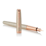 Parker Sonnet Fountain Pen | Chiselled Silver with Rose Gold Trim | Solid 18K Gold Nib
