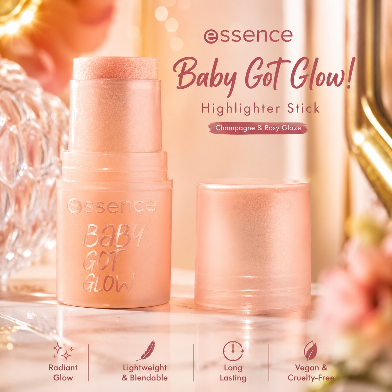 essence Baby Got Glow! Highlighter Stick – Champagne & Rosy Glaze