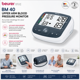 Beurer BM 40 upper arm blood pressure monitor with cuff, white digital BP device, additional angle